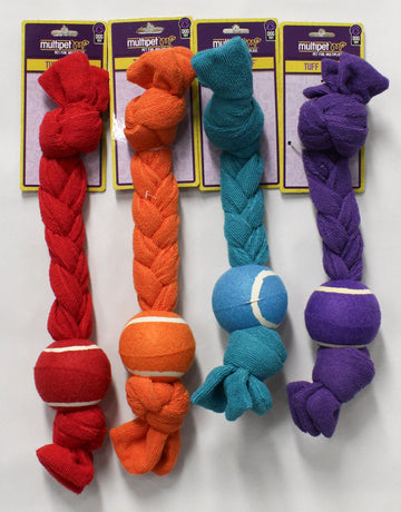 MULTIPET TUFF EMUFF BRAIDED DOG THROW TOY W/BALL