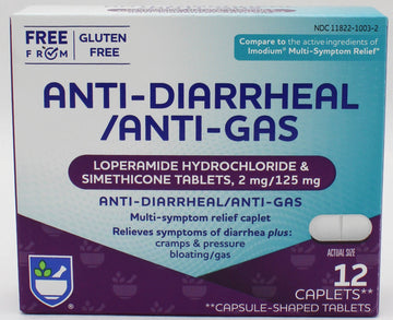 RITE AID ANTI-DIARRHEAL / ANTI-GAS CAPLETS 12ct EXP 1/31/2027 COMPARES TO Imodium