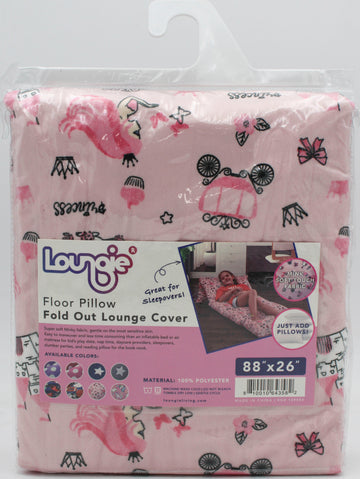 Loungie Lounger Pillow Cover for Kids, 88 Inch Foldable Lounger for Sleepovers, Travel, Naps, Princess Pink