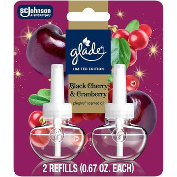 Glade PlugIns Scented Oil Refills, Black Cherry & Cranberry, 2 Count, 0.67 oz Each, Berry Fragrance Oil Refills (1 Pack)