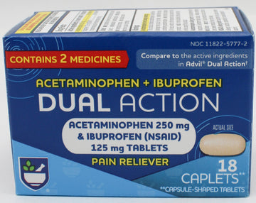 RITE AID PAIN RELIEF ACETAMINOPHEN/IBUPROFEN CAPLETS 18ct EXP 12/31/2026 COMPARES TO Advil Dual Action