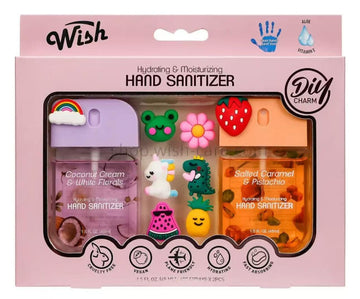 Wish Kids Hand Sanitizer Spray with Charms 2 Pack Gift Set Cute Mini Hydrating Moisturizing Power Mist Spray Scented Travel Size for Girls Women 1.5 oz - Coconut Cream & Salted Caramel