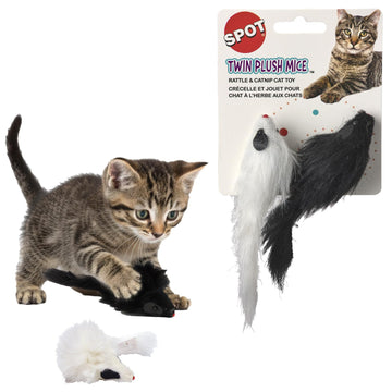 SPOT Twin Plush Mice Cat Toy- Rattle and Catnip Toy for Indoor Cats and Kittens - Classic Toy for Batting and Chasing Around - Fun Entertainment for Hours - 4.5in, 2pcs
