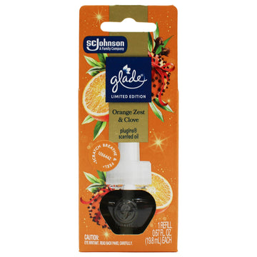 Glade PlugIns Scented Oil Refill Orange Zest & Clove 0.67 oz (1 Count), Long Lasting Air Freshener Oil, Warm Citrus Spice Fragrance