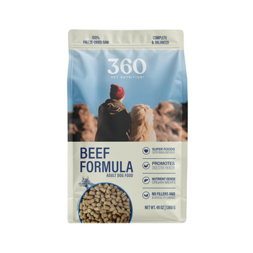360 Pet Nutrition Freeze-Dried Raw Dog Food – Beef Recipe with Liver & Organs, High Protein with Omega-3s, Fruits, Veggies & Superfoods, Grain-Free, No Fillers, 3 lb – Made in USA