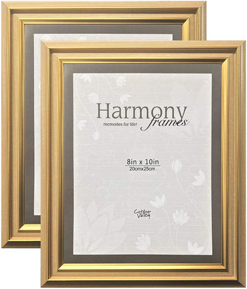 Harmony Frames 8x10 Gold Lining Design Wood Picture Frame Gallery Display Wall and Tabletop (Beige, 2)
