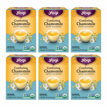 Yogi Tea Comforting Chamomile Tea - 16 Tea Bags per Pack (6 Packs) - Organic Chamomile Tea Bags - Supports a Good Night's Sleep & Occasional Stomach Discomfort - Made from Organic Chamomile Flower