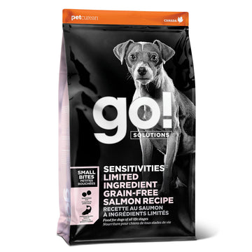 Go! Solutions Sensitivities Limited Ingredient Small Bites Salmon Grain-Free Dry Dog Food, Tiny Kibble for Little Breeds, Chicken-Free for Sensitive Stomachs, for Puppies, Adults, Seniors, 22 lb Bag