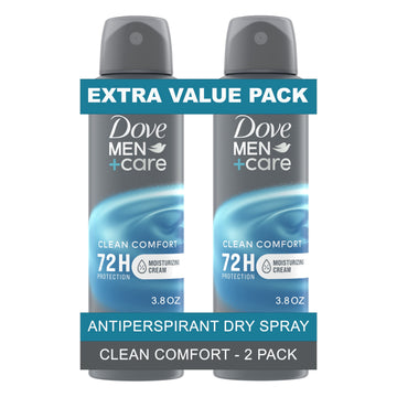 Dove Men+Care Antiperspirant Deodorant Dry Spray Twin Pack, Clean Comfort, 3.8 oz