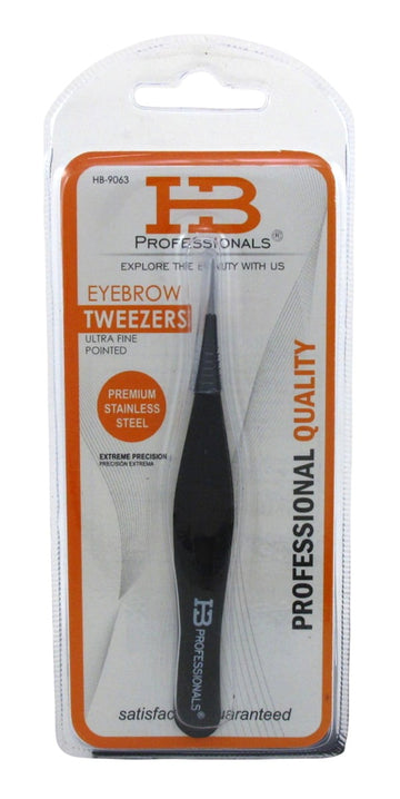 HB Professional Eyebrow Tweezers Ultra Fine Pointed Black (Pack of 3)