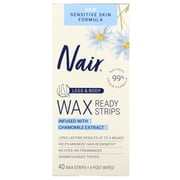 Nair Sensitive Hair Remover Wax Ready Strips, Legs and Body Hair Removal Wax Strips, 40 Count