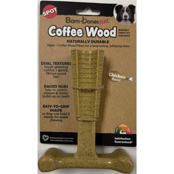 Spot 55016 6 in. Bambone Plus Coffee Wood Dog Toy, Chicken