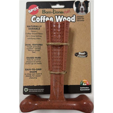 Spot 55019 7 in. Bambone Plus Coffee Wood Dog Toy, Beef