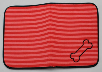 RED STRIPE EMBROIDERED BONE PET MAT 12" x 18"