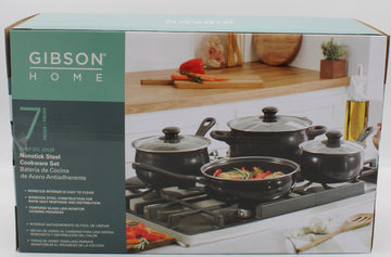 GIBSON EVERYDAY CHEF DU JOUR COOKWARE SET - BLACK 7pc NI