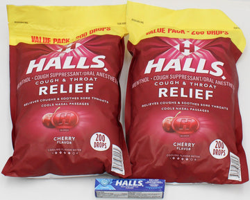 HALLS COUGH DROPS CHERRY 200 ct FREE 9 DROPS STICK EXP 11/8/26