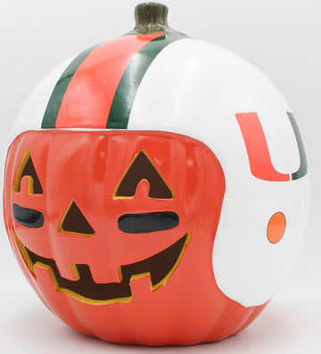 NCAA MIAMI HURRICANES CERAMIC PUMPKIN HELMET 10"