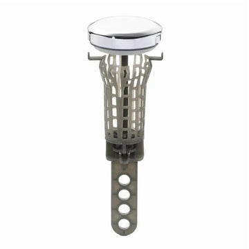 2 in 1 Bathroom Sink Stopper & Hair Catcher Clog Preventing, Chrome Metal Cap,1 Replacement Basket Chrome Finish, ONLY Fits 1.5" Sink Drains,