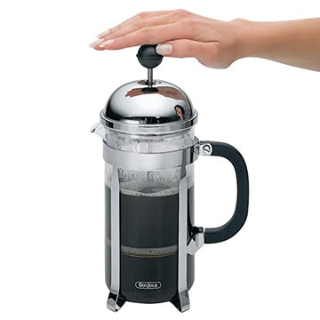 BonJour Coffee Stainless Steel French Press with Glass Carafe, 12.7-Ounce, Monet, Black Handle