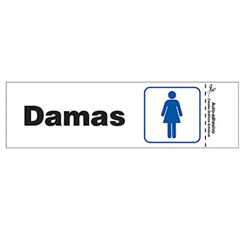 Hillman 848819 Damas Spanish Self Adhesive Sign, White, Black and Blue Plastic, 3x9 Inches 1-Sign