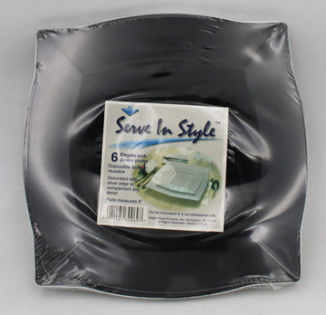 NATUREZWAY 6PK SMALL SOUP PLASTIC PLATES W/RIM - BLACK