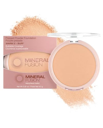 Mineral Fusion Pressed Powder Foundation - Matte Finish Face Powder for Medium Skin with Yellow Undertones - Age Defying Natural Makeup - Talc Free, Vegan, Hypoallergenic (Warm 2)