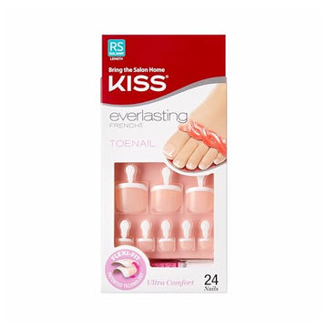 KISS Everlasting, Press On Toenails, Nail Glue Included, 'Limitless', Beige, Real Short Size, Squoval Shape, Includes 24 Nails, 2g Glue, 1 Manicure Stick, 1 Mini file