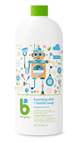 Babyganics Foaming Dish & Bottle Soap Refill, Fragrance Free, Removes Dried Milk, 32 Fl Oz (Pack of 2), Packaging May Vary