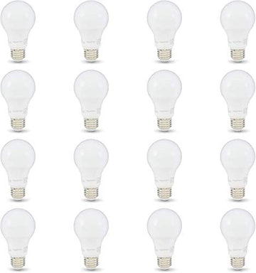 Amazon Basics 60W Equivalent, 3000K Warm White, Dimmable, 10,000 Hour Lifetime, A19 LED Light Bulb, 16 Count (Pack of 1)