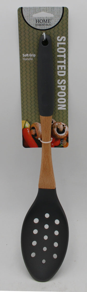 13in  Nylon Slotted Spoon w-Grip Grey