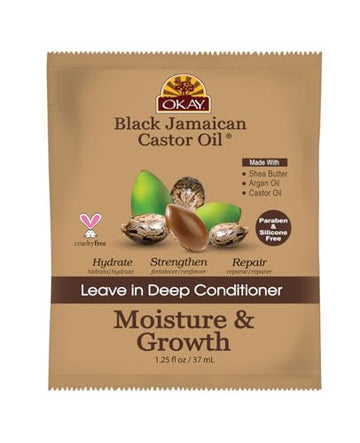 OKAY Black Jamaican Castor Oil Leave In Conditioner - Hair Moisturizer for Women and Men, Natural Product, Curly Hair Grease for Smooth, Moisturized Look - 1.5 fl oz (1 Pack)