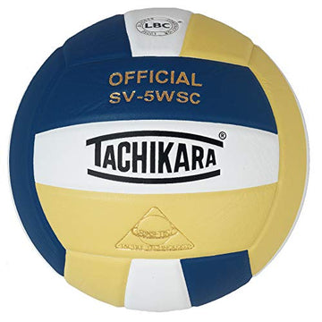 Tachikara SV5WSC Official Indoor Volleyball – Sensi-Tec Composite Leather, Regulation Size & Weight, NFHS Approved Game Ball, Navy/White/Vintage Gold