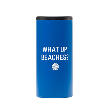 About Face Designs Coastal Collection Stainless Steel Double-Walled Vacuum Insulated Slim Can Cooler, 5.75" Tall, What Up