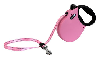 Alcott Adventure Retractable Reflective Belt Leash – 16 Feet – Medium for Dogs up to 65 lbs, Pink with Black Soft Grip Handle – Durable & Comfortable Dog Leash