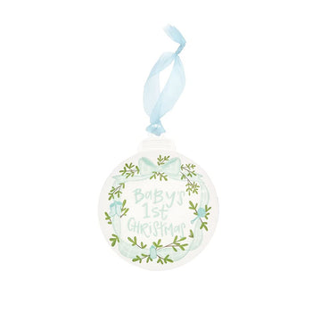 Shannon Road Gifts Hand-Drawn Metal Keepsake Christmas Ornament, 4-Inches, Baby's 1st Christmas Blue