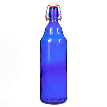 Glass Grolsch Beer Bottles, Quart Size - 33 oz Blue Single - Airtight Seal with Swing Top/Flip Top Stoppers - Supplies for Home Brewing & Fermenting of Alcohol, Kombucha Tea, Wine, & Homemade Soda