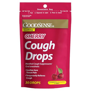 GoodSense Cough Drops, Oral Anesthetic Cough Suppressant for Sore Throat Relief and Cough Comfort, Original Cherry Flavor, 5.8 mg, 30 Count (Pack of 1)