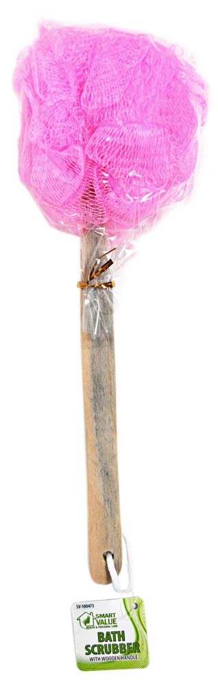 Smart Value Health and Personal Care Bath Scrubber with Wooden Handle