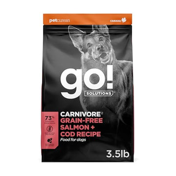 Go! Solutions Carnivore Salmon + Cod Grain-Free Dry Dog Food, Our Highest-Protein Kibble Made with Real Meat & Fish, Chicken-Free Recipe, for Puppies, Adults & Seniors, 3.5 lb Bag
