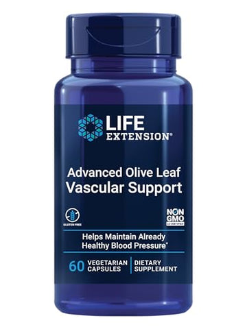 Life Extension Advanced Olive Leaf Vascular Support, Olive Extract, Celery Extract, oleuropein, Cardiovascular Health, Vegetarian, Gluten-Free, Non-GMO, 60 Capsules