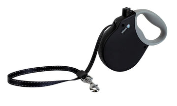 Alcott Adventure Retractable Reflective Belt Leash – 16 Feet – Medium for Dogs up to 65 lbs, Black with Grey Soft Grip Handle – Durable & Comfortable Dog Leash