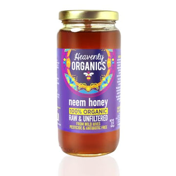 Heavenly Organics Raw Neem Honey, 100% Organic | Wild Forest Honey from Neem Blossoms | Unheated, Lightly Filtered | Antioxidant Rich Natural Sweetener | Glyphosate Free, Gluten Free, Dairy Free | (Pack of 1,22 oz)