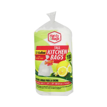 Hardy bags Tall Kitchen Trash Bags, 13 Gal, Fresh Clean Lemon Scent, 100 Ct