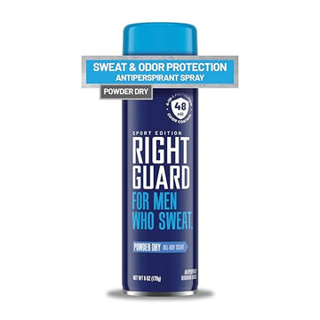 Right Guard Sport Powder Dry Scent Antiperspirant & Deodorant Spray - 4-in-1 Protection Spray Deodorant for Men, Blocks Sweat, 48-Hour Odor Control, Quick-Drying, & Long-Lasting, 6oz (1 Pack)