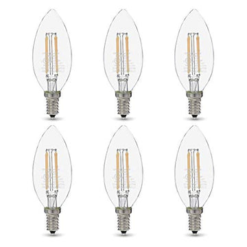 Amazon Basics 60W Equivalent, Clear, Daylight White, Dimmable, 15,000 Hour Lifetime, B11 (E12 Candelabra Base) 4.5 watts LED Light Bulb , 6-Pack