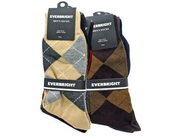3 Pairs Men's Argyle Crew Socks Lilac/Aqua/Red Size 10-13