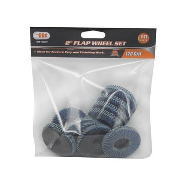 10-pc. 2" 120 Grit Flap Wheels / Discs & 1/4" Mandrel Wheel Disc Holder Fits Roloc Style