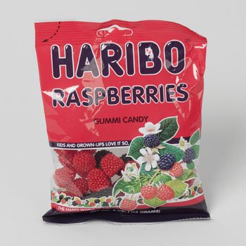 GUMMY CANDY HARIBO RASPBERRIES 4 OZ PEG BAG, Case Pack of 12