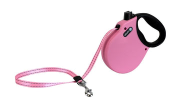Alcott Adventure Retractable Reflective Belt Leash – 16 Feet – Small for Dogs up to 45 lbs, Pink with Black Soft Grip Handle – Durable & Comfortable Dog Leash