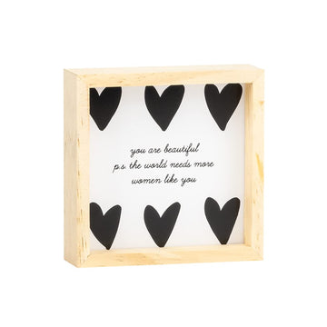About Face Designs Noted Collection Black & White Mini Pine Wood Framed Inset Box Sign, 4" x 4", You are Beautiful